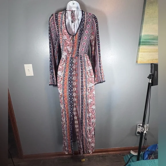 Boho Paisley Maxi Dress Long Sleeve Festival Bohemian Large - Picture 7 of 15